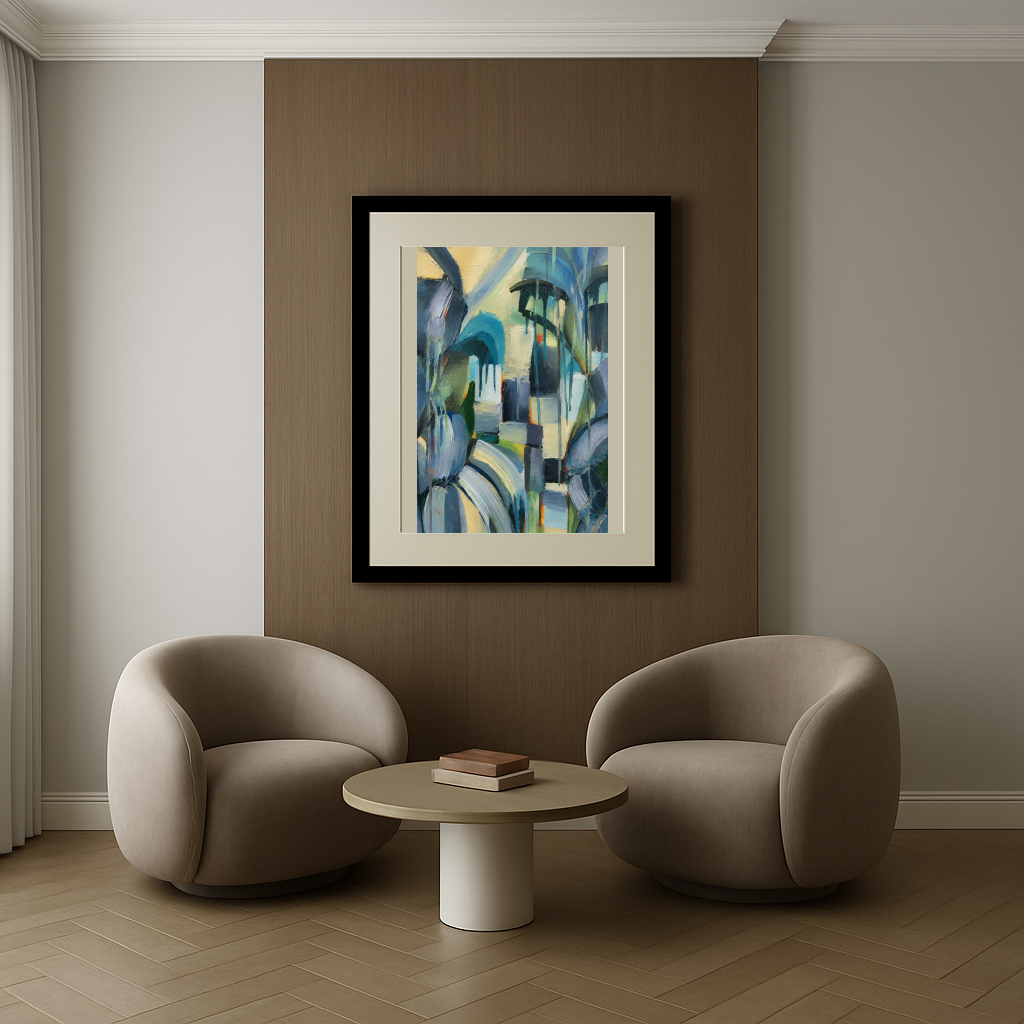 Blue Cadence, Falling Lines — room view 1 in the Black frame